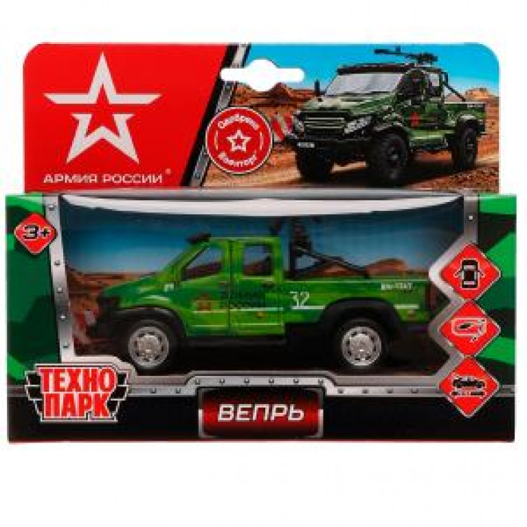 ааааа Машина металл ГАЗ ВЕПРЬ АРМИЯ РОССИИ 12,5 см, двери, пулем, инер, кор. Технопарк в кор.2*60шт