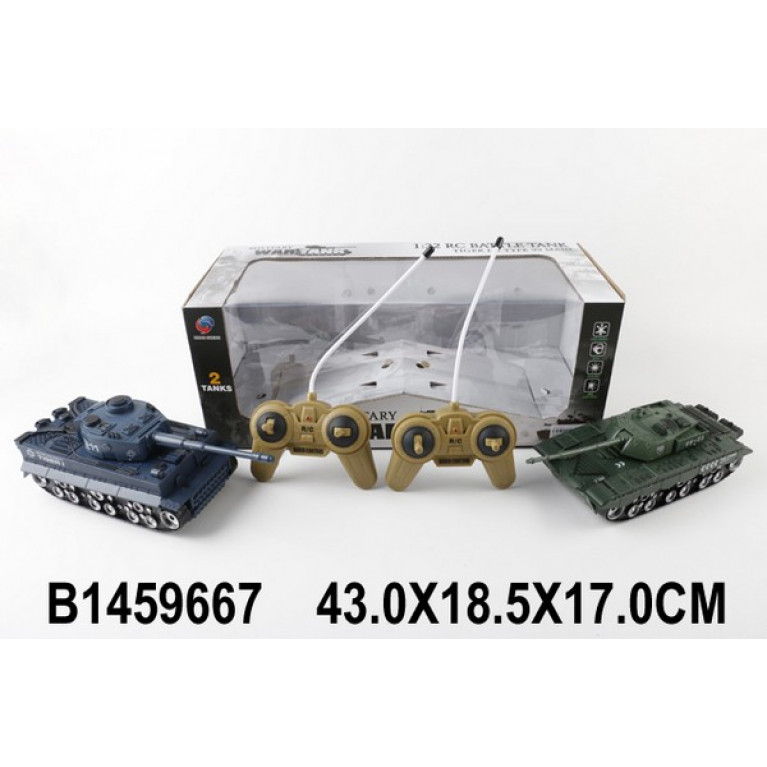 Танки на пульте р/у, 2 танка, свет. и звук. эффекты, движение во всех направлениях, в/к 43*18,5*17 см 369-23