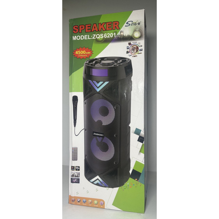 Колонка музыкальная , свет , пульт, микрофон в коробке 62*26*26 см zq6201