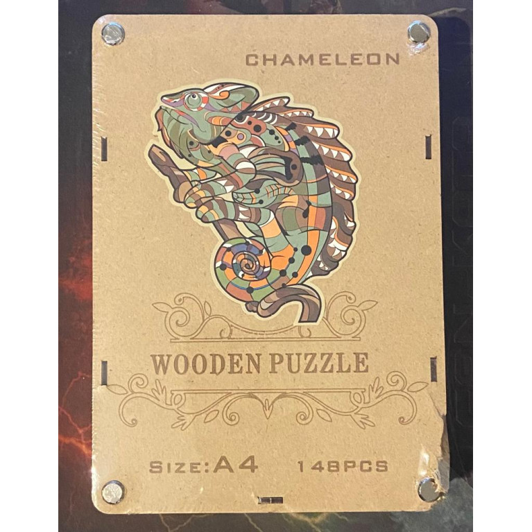 Деревянный пазл для детей и взрослых A4  хамелеон на ветке wooden puzzle 148 шт
