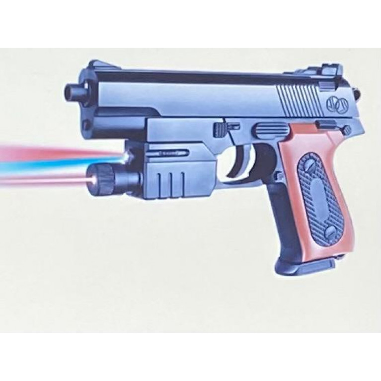 BB пистолет 15,5см с фонариком и лазерным прицелом на бат. в кор.