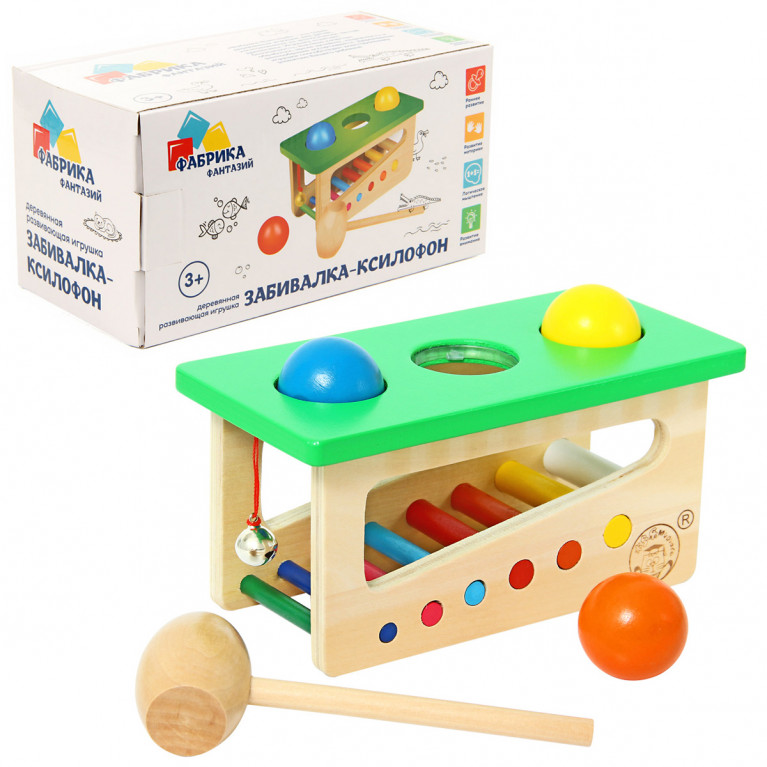 Деревянная игрушка Забивалка-ксилофон "Веселая игра", Деревянная игрушка
