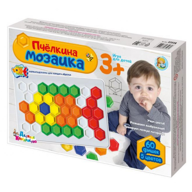 Десятое кор..  Baby Toys Мозаика для самых маленьких 03504 Пчелкина d40/5 цв. 60эл.