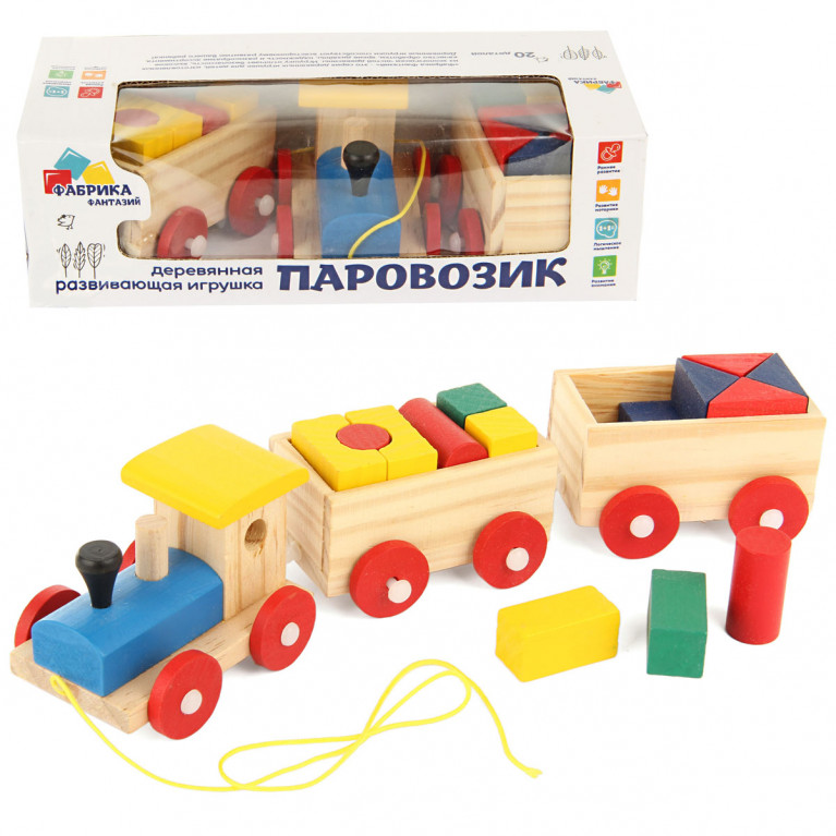 Деревянная игрушка   паровозик  с фигурами "Чух-Чух", в ассортименте, Деревянная игрушка