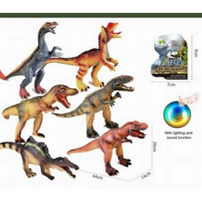 Фигурки Динозавров "Юрский период" из мягкой резины +звук 6 видов 41х14х18 см